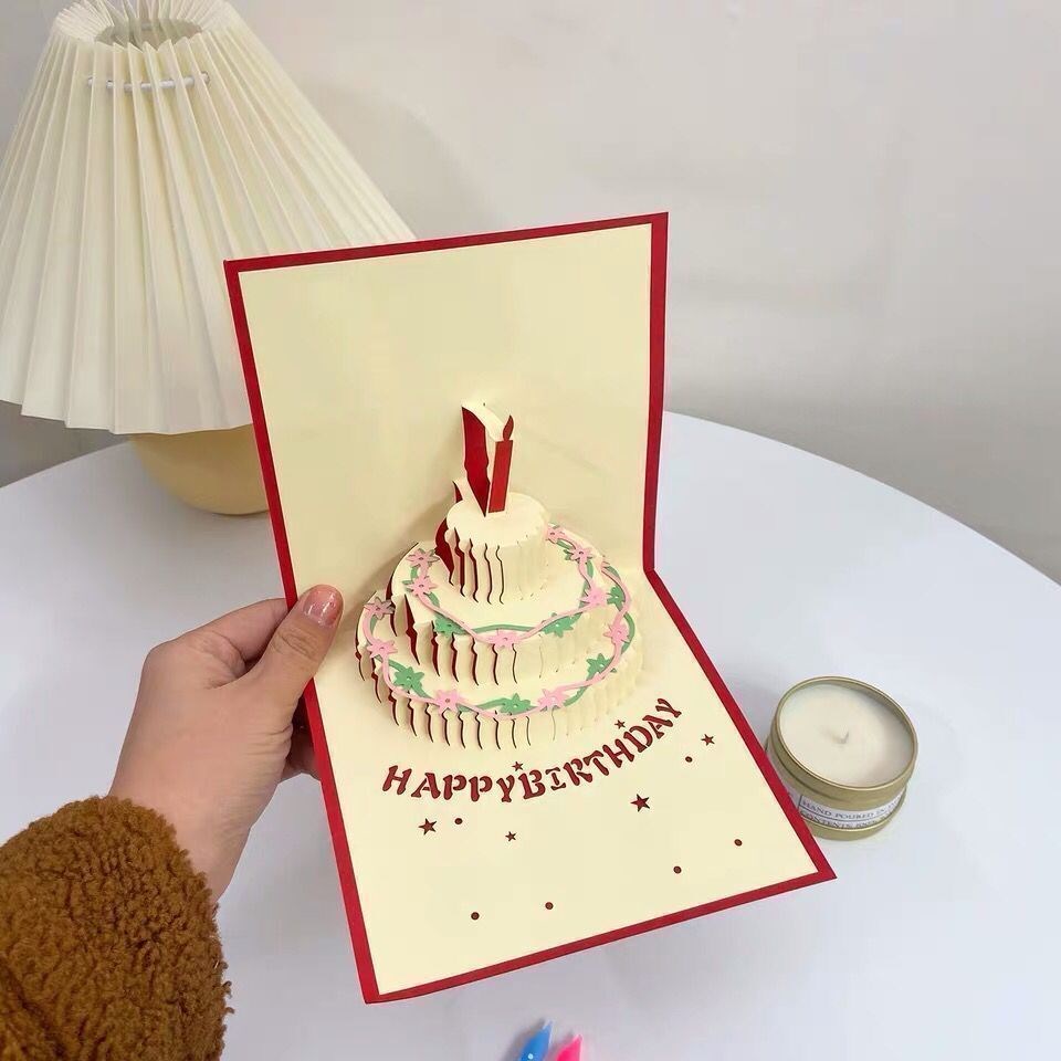 生日快乐贺卡立体生日蛋糕手工闺蜜生日礼物女生便宜有意义祝福卡
