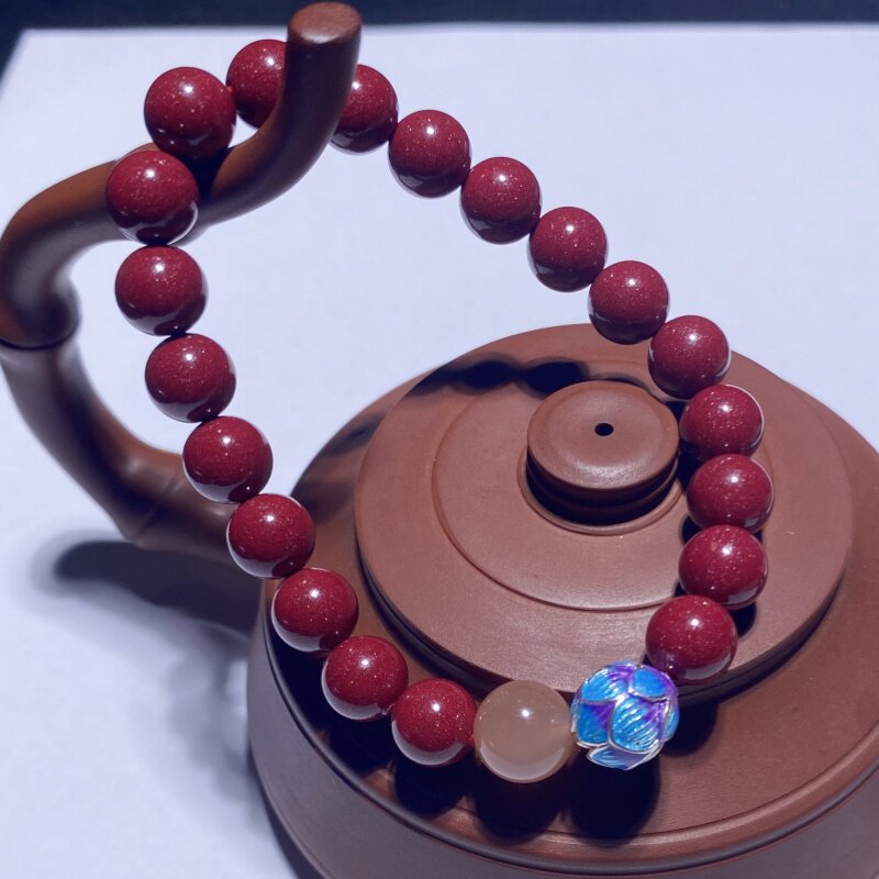 莲花朱砂手串 白鹿同款紫金砂手链 本命年转运珠新中式首饰送礼物