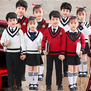 幼儿园园服元旦季英伦学院风校服男女童装毛衣老师套装小学生班服