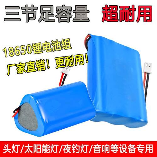 12v三节18650锂电池3.7v大容量耐用夜钓灯音响头灯唱戏机通用型