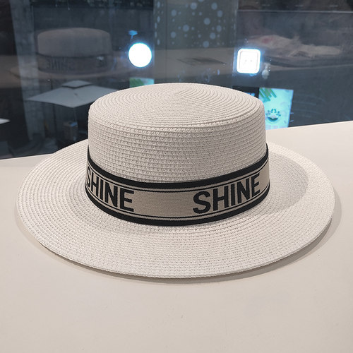 平顶英伦复古海边沙滩防晒草帽