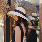 复古赫本蝴蝶结网红草帽防晒遮阳帽海边沙滩帽子女夏天大檐太阳帽