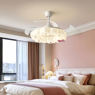 2025新款 儿童房风扇灯奶油风隐形吊扇灯卧室护眼静音风扇一体吊灯