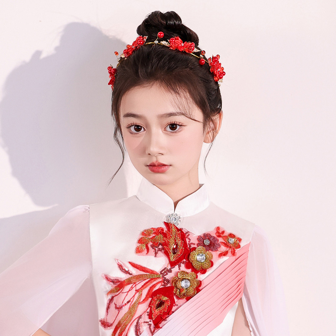 2021新童装儿童头饰红礼服演出图片