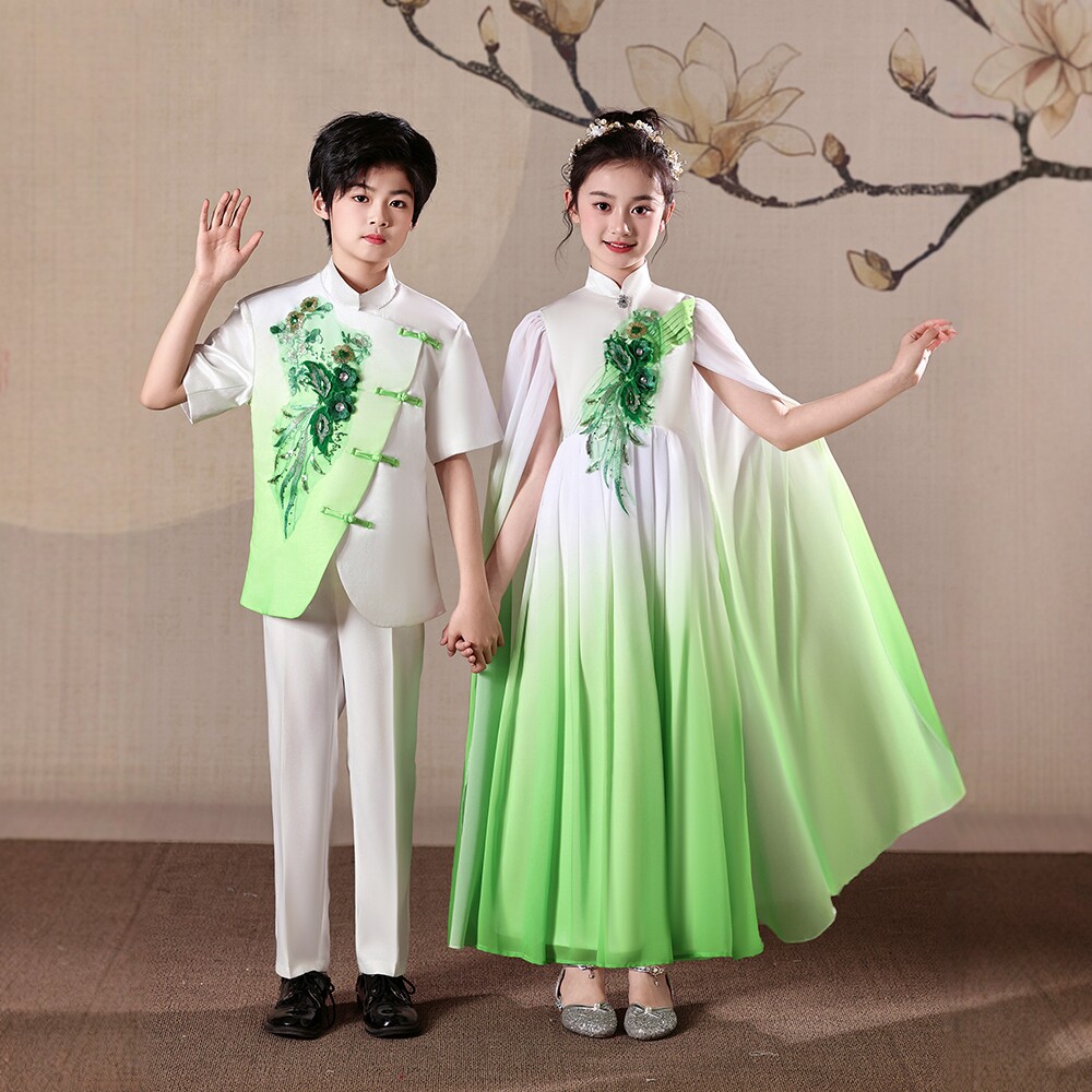 新中式小学生合唱团表演服古筝女童朗诵诗歌国风儿童开场舞演出服