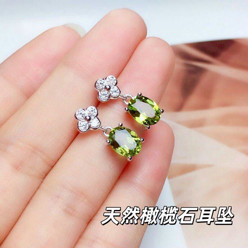 天然橄榄石耳坠女S925银百搭清新