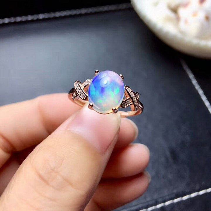 s925银镶嵌天然欧泊戒指女款极简