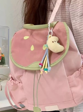多巴胺双肩背女包卡通少女背包可爱儿童书包绿色休闲防水学院风