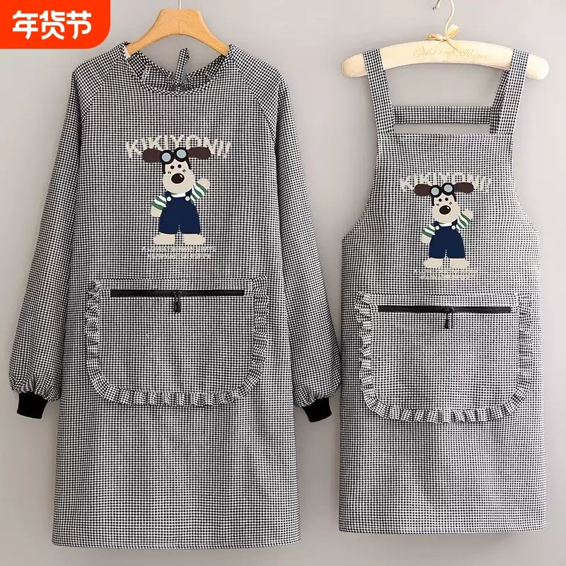 棉布围裙新款厨房家用透气长袖罩衣女防污耐磨做饭工作服围裙简约,家庭/个人清洁工具,围裙,淘宝优惠券,粉丝福利购,淘宝优惠卷