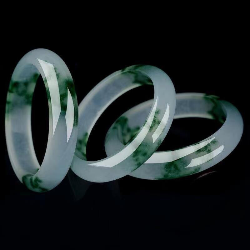 新款独龙玉手镯冰飘蓝花女士手镯翡翠色高冰飘花冰种玉手镯正品