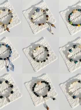 景德镇陶瓷手串执笔画墨新中式陶瓷手链饰品学生手编绳摆摊精编织