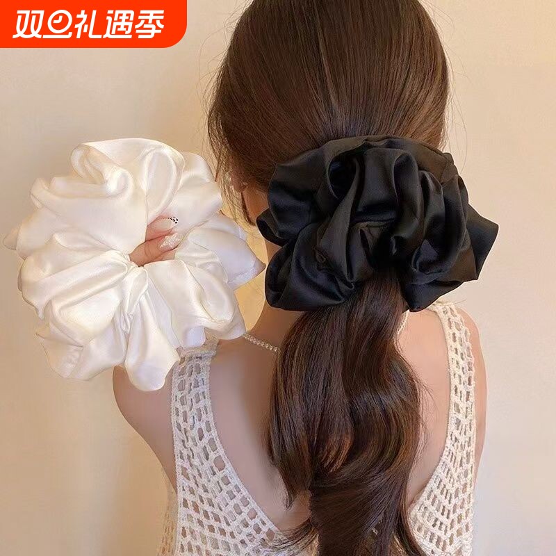 超大号缎面大肠发圈多褶皱女高级感头绳发绳发饰头花扎头发头饰