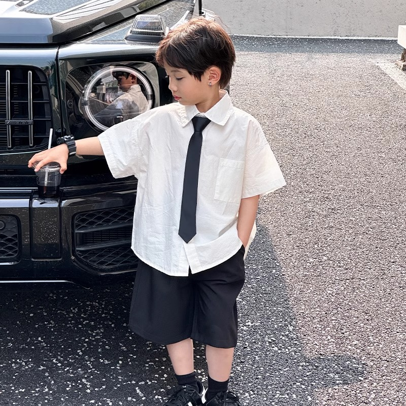 儿童夏装男童套装宝宝2025夏季新款白衬衫主持人花童礼服表演服