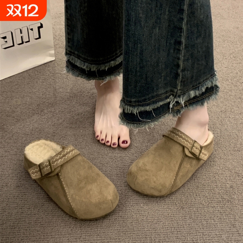 两穿厚底包头半拖鞋女2025秋冬新款内增高勃肯鞋百搭懒人勃肯单鞋