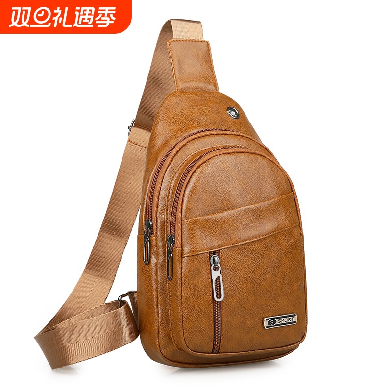 胸包男休闲运动胸前斜挎包时尚男士背包小pu新款男单肩旅行包多层