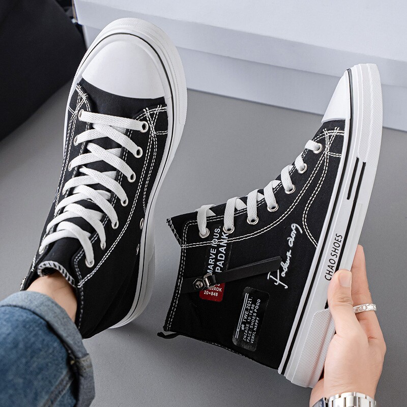 男鞋夏季透气百搭学生经典布鞋运动休闲高帮帆布鞋青少年软底板鞋