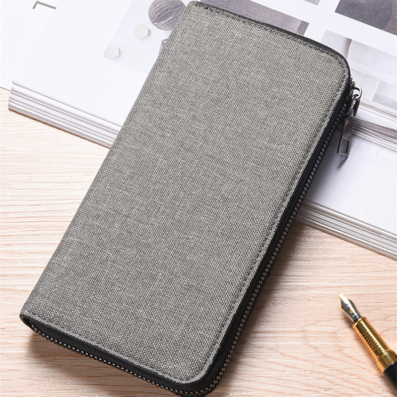 男士钱包长款拉链帆布手拿包多功能大容量手包简约学生钱夹手机包