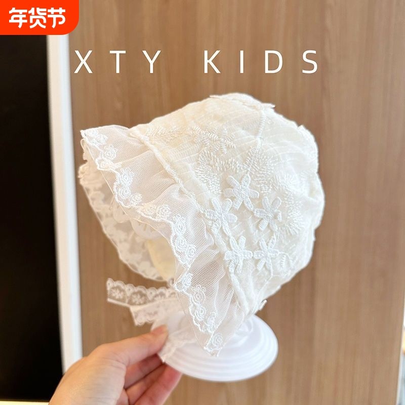 韩版婴儿帽子春夏薄款洋气公主小月龄遮阳帽蕾丝花边女宝宝宫廷帽