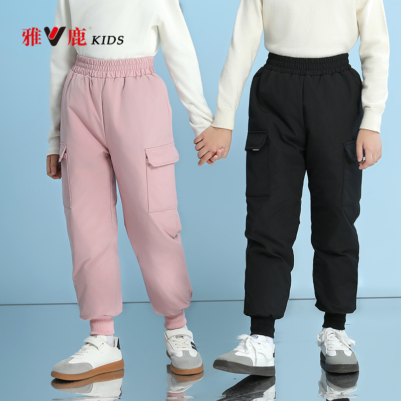 雅鹿儿童羽绒裤男童外穿冬女宝宝中大童加厚休闲保暖工装防风长裤