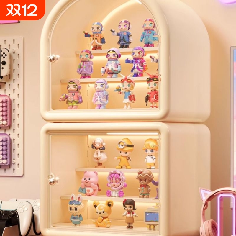 盲盒收纳展示架手办柜2025新款摆件娃娃公仔防尘展示盒透明免安装