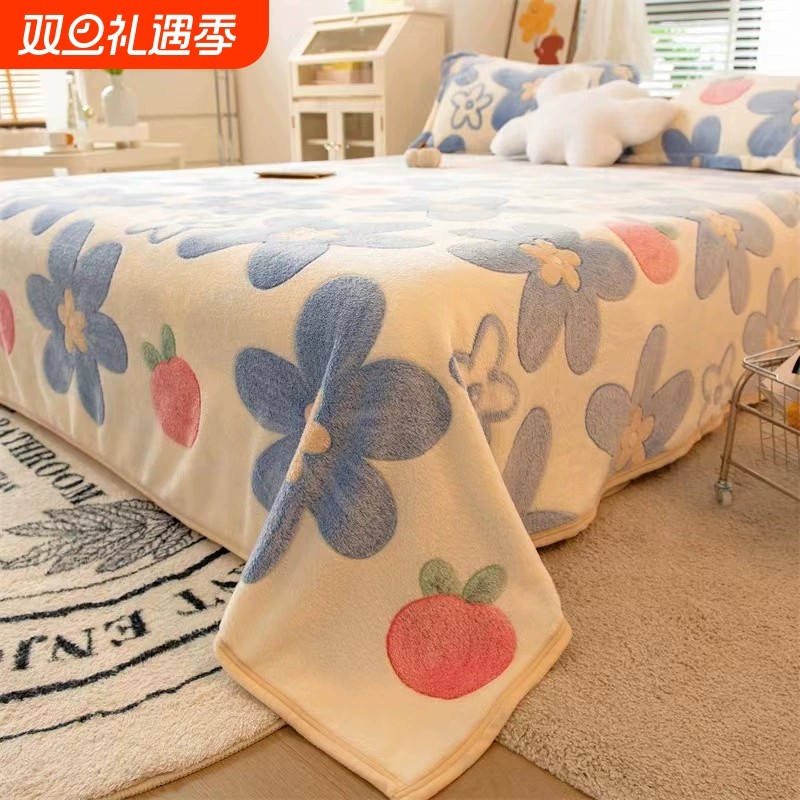秋冬毛绒牛奶珊瑚法兰绒毯单件床单加绒防滑毛毯垫单宿舍加厚被单
