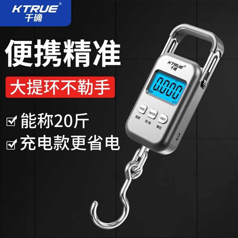 可携式手提电子秤高精度随身家用买菜行李快递挂钩弹簧称鱼器充电