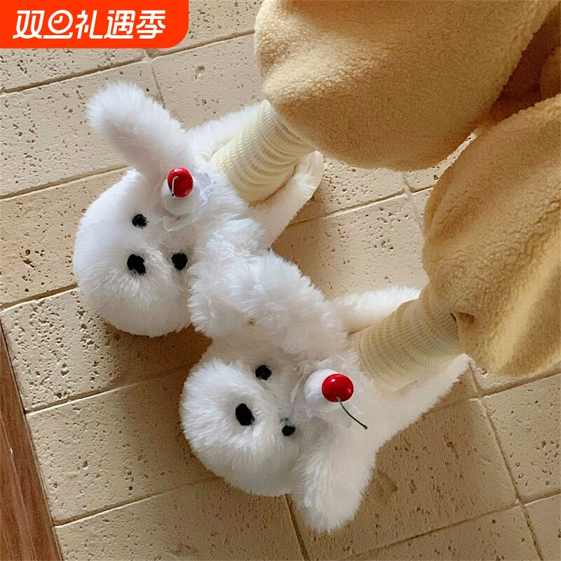 细细条可爱樱桃小狗包跟毛毛鞋