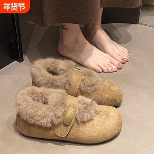 一脚蹬超火内增高毛毛勃肯鞋子女冬加绒保暖毛绒2025新款爆款棉鞋