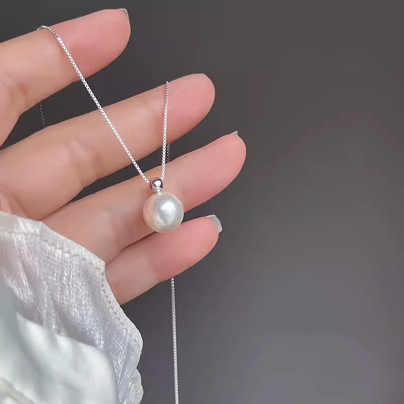 单颗珍珠项链女小众轻奢锁骨链吊坠饰品钛钢十字架蝴蝶结足银闺蜜