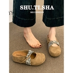 勃肯鞋女鞋子包头半拖鞋外穿2025新款休闲平底鞋一脚蹬春秋凉拖鞋