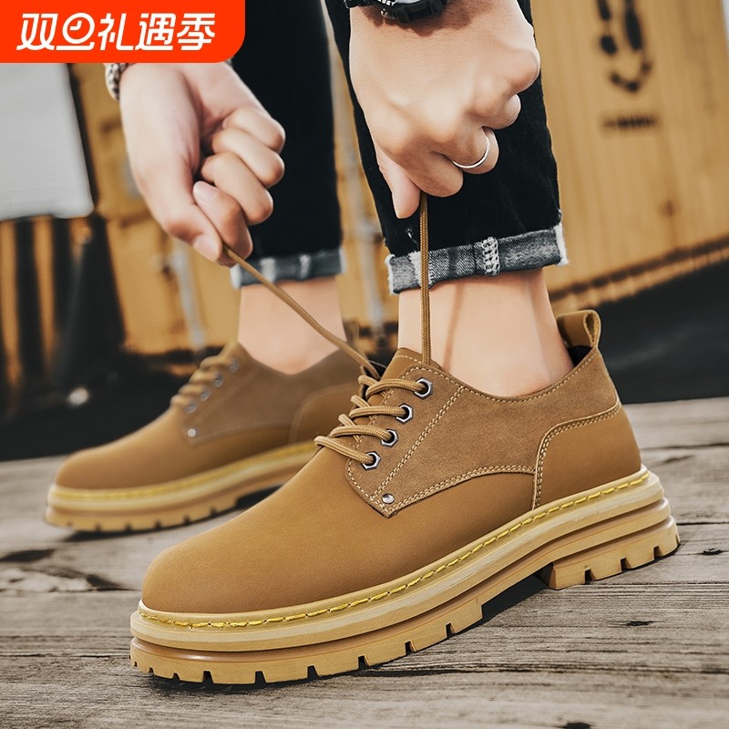男鞋2025新款复古真皮大头工装鞋男士低帮马丁靴厚底休闲皮鞋真皮