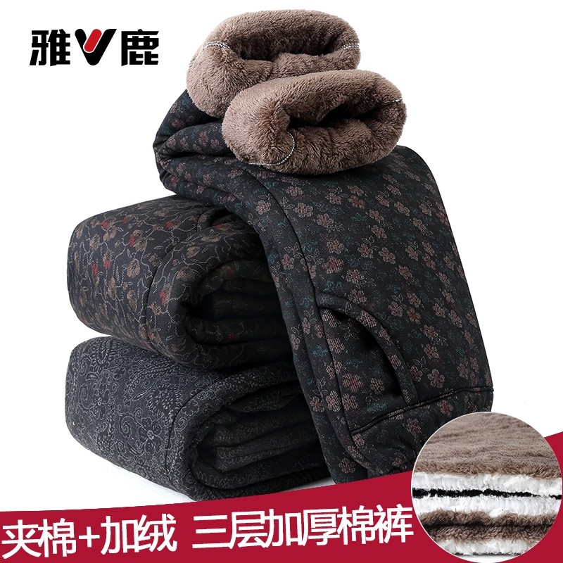 雅鹿冬季奶奶棉裤中老年人女裤加绒加厚夹棉裤子妈妈保暖裤小个子