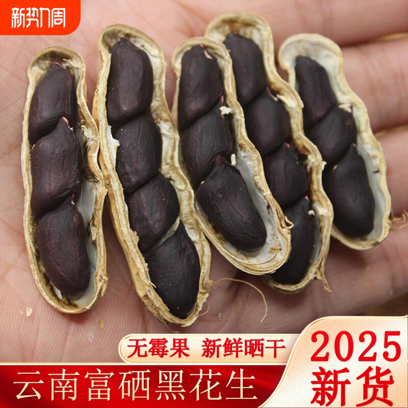 云南黑花生富硒2025新货晒干带壳黑皮花生米原味七彩年货日晒新鲜