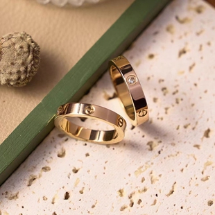 溪御窄版戒指男女18K玫瑰金简约时尚不掉色钉子情侣对戒系列钛钢