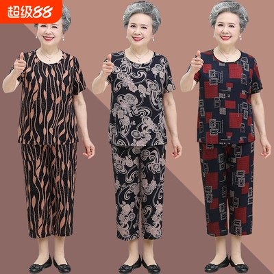 妈妈夏季宽松短袖套装奶奶衣服