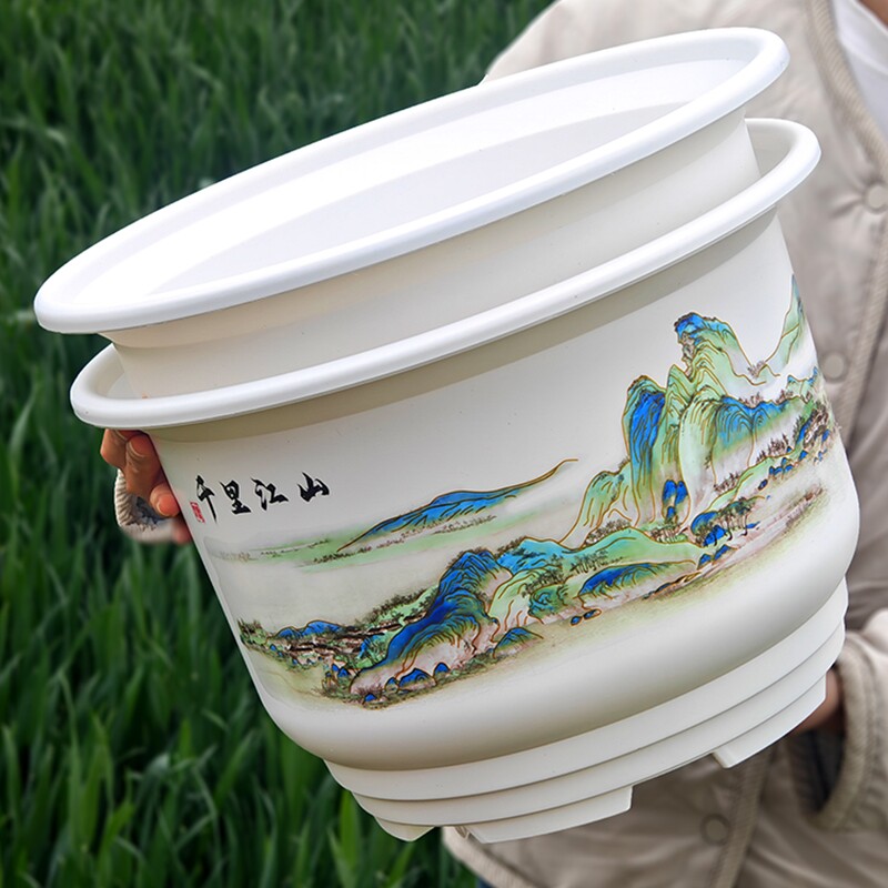 仿陶瓷国风花盆塑料家用加厚耐用大口径透气室内阳台花卉盆栽轻奢