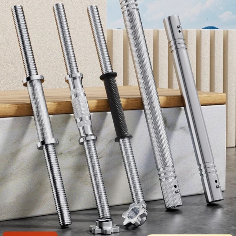 纯铁铸实心哑铃棍哑铃螺纹棒电镀彩胶枣核丝光杆杠铃杆连接器配件