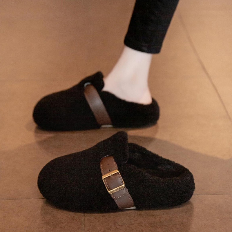 毛毛拖鞋女秋冬外穿2025新款加绒雪地靴包头半拖鞋网红洋气棉拖鞋