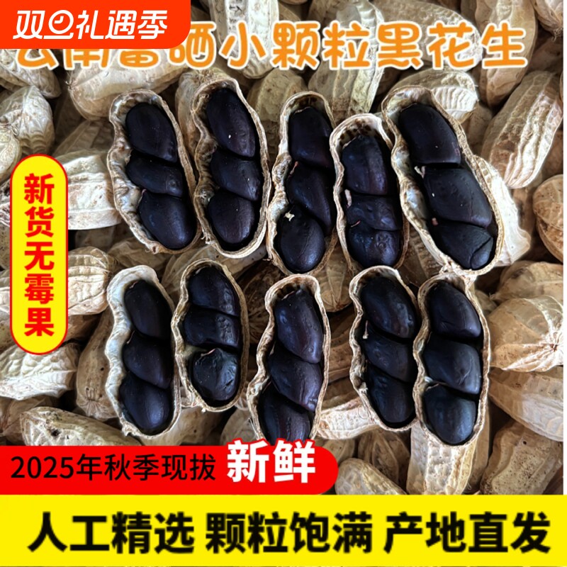 云南黑花生富硒普洱新货晒干花生米带壳黑皮花生坚果炒货新鲜
