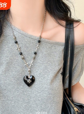 爱心十字架吊坠项链女甜酷辣妹风长款毛衣链ins小众时尚个性配饰