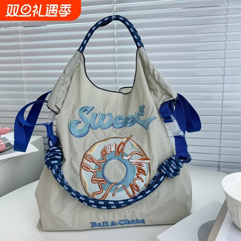 日系高圆圆同款ball chain刺绣甜甜圈环保袋购物袋大容量女