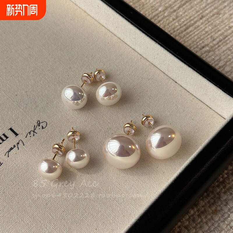 施家馒头粉光珍珠耳钉女925银针轻奢气质耳环2026新款小众耳饰