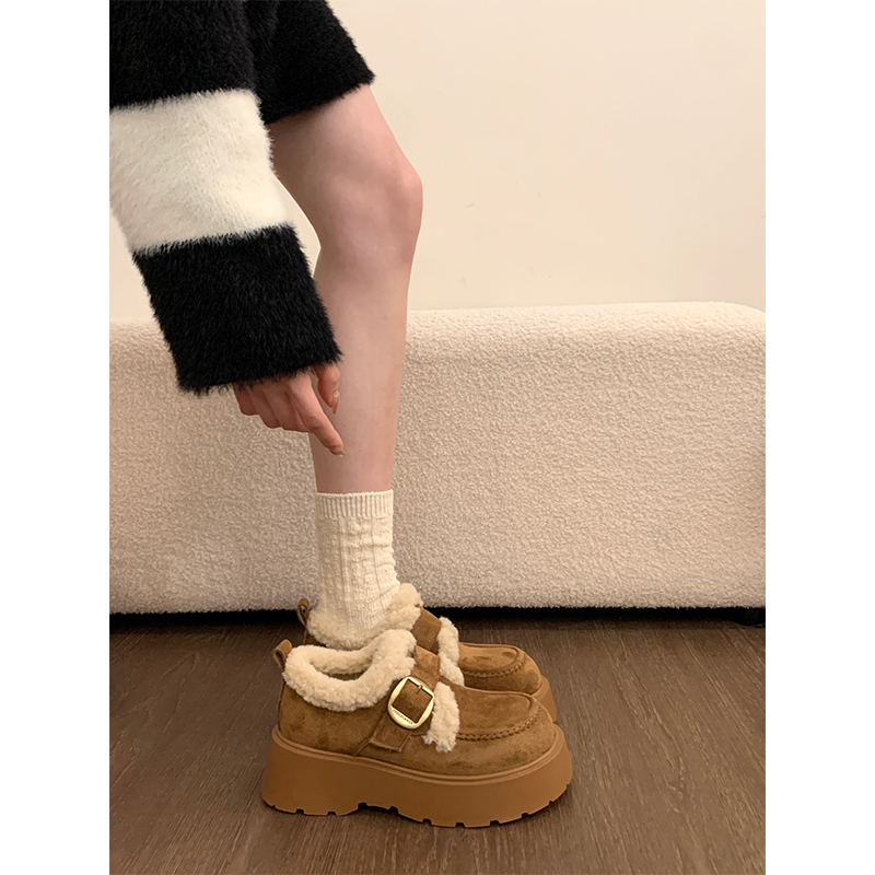 厚底增高加绒保暖雪地靴女鞋2025新款冬季毛毛鞋勃肯鞋乐福鞋棉鞋