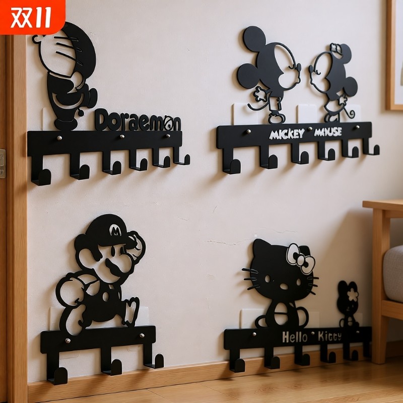 门后铁艺挂衣钩创意挂衣架墙上免打孔挂钩卧室衣帽架厨房粘钩门口