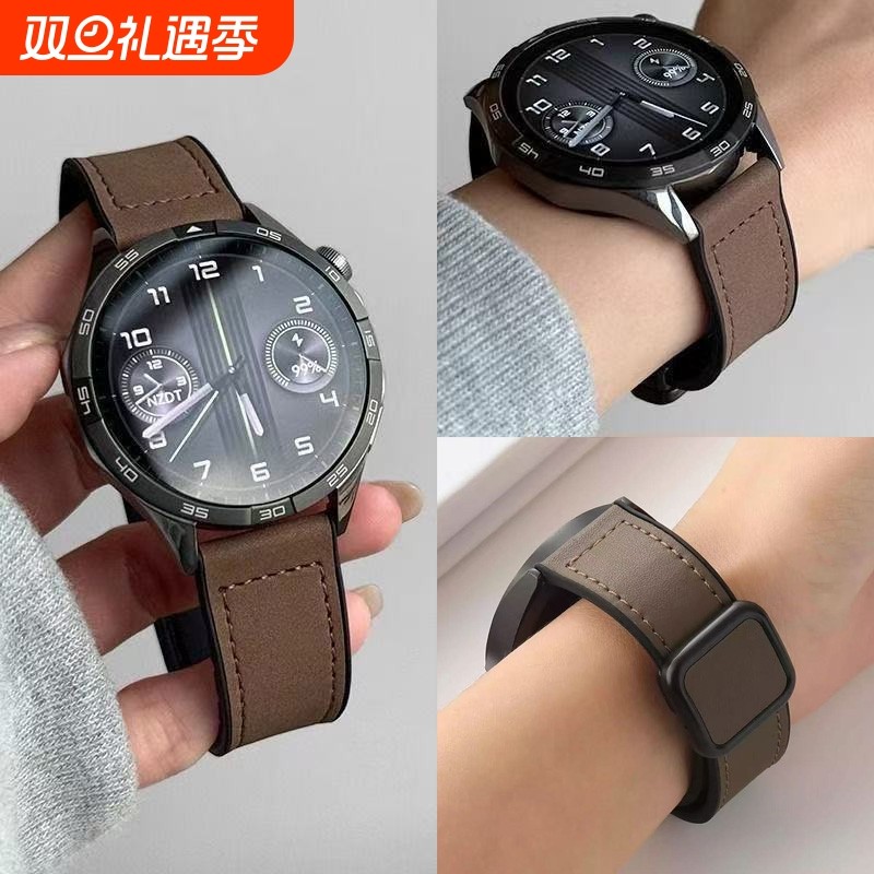 适用华为手表gt5秋冬款表带gt4磁吸折叠gt3pro复古疯马纹真皮watchgt2智能4pro男女荣耀magic腕带防水防污