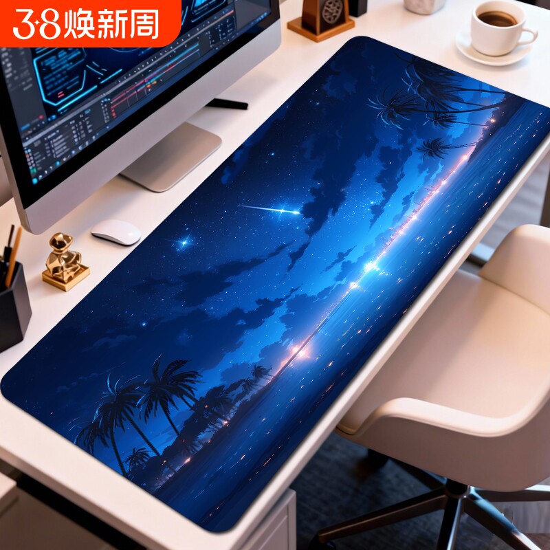 桌面鼠标垫超大号二次元游戏桌垫办公小号键盘垫家用橡胶软垫防滑