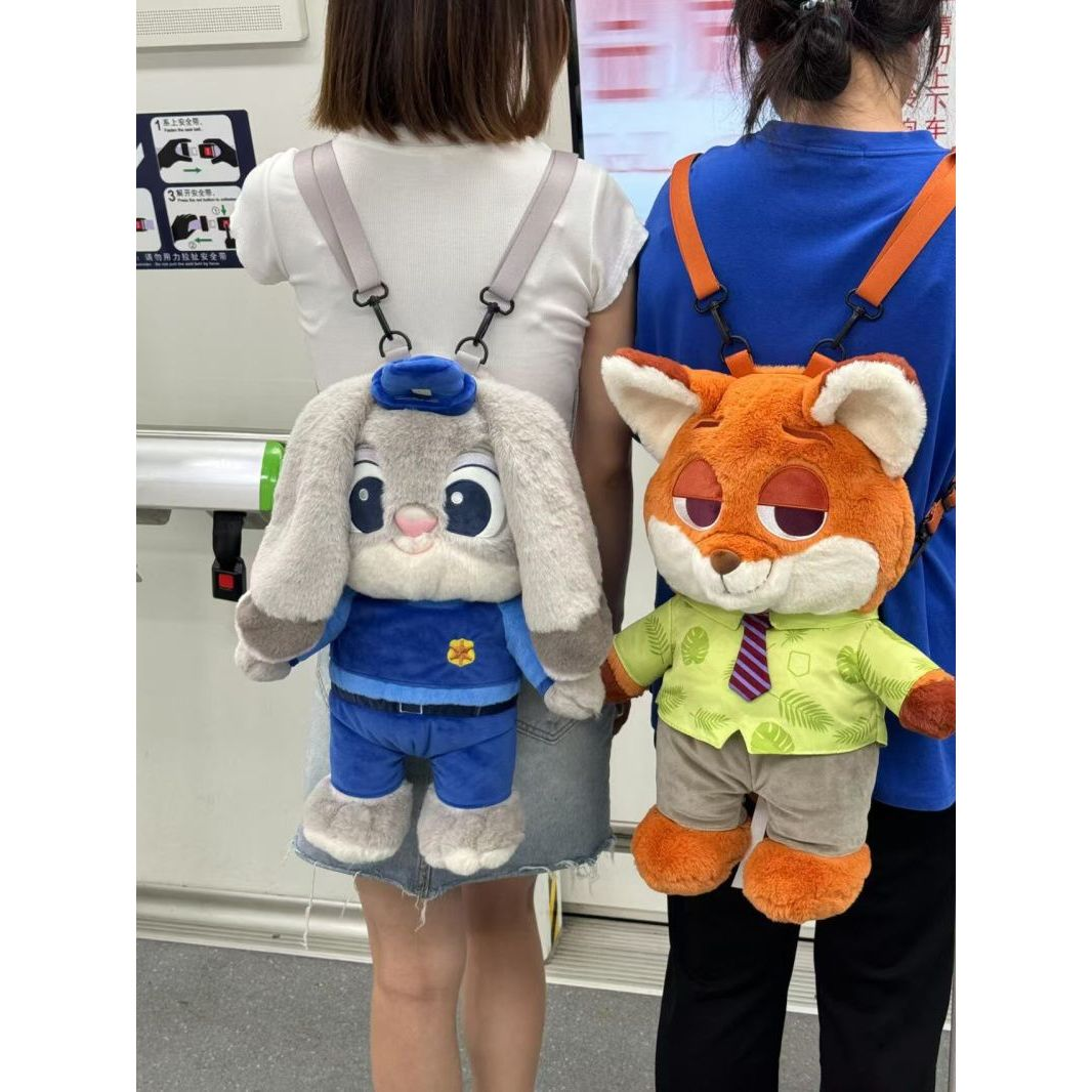 卡通朱迪尼克毛绒公仔双肩包搞怪动物城背包少女便携郊游玩偶背包