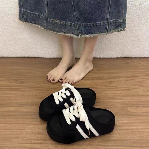 意尔康心选厚底增高系带一字拖鞋女外穿2026夏季新款德训风一脚蹬