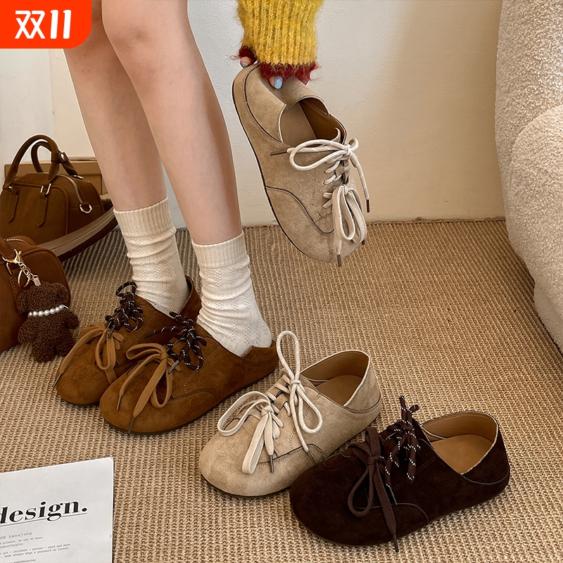 复古棕色法式平底全包勃肯鞋女2025新款秋季配裙子百搭软底单鞋子