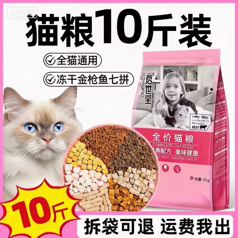 冻干猫粮10斤实惠装成猫幼猫专用增肥营养发腮不掉毛全价大袋20斤